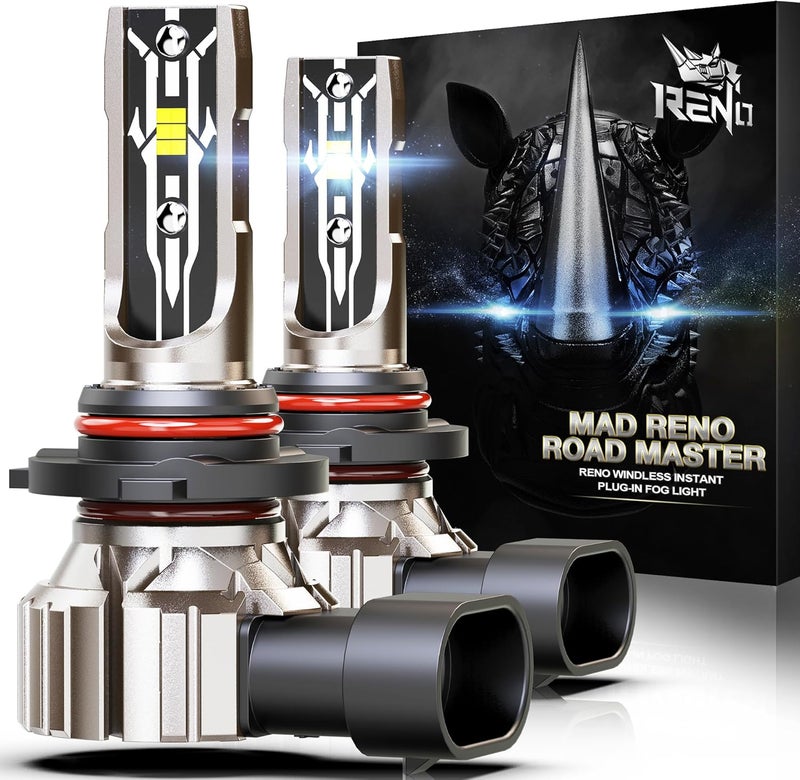 Reno 9005 Bulb, 9005 Fog Light 6500K White Fanless In Line HB3 Auxiliary Fog Bulbs Plug and Play, Pack of 2 - Image 1